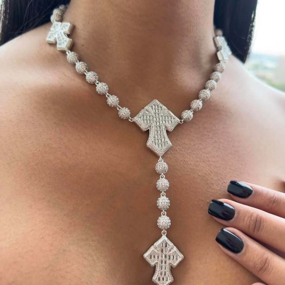 Silver Cross Necklace With Zirconia 89 D 6